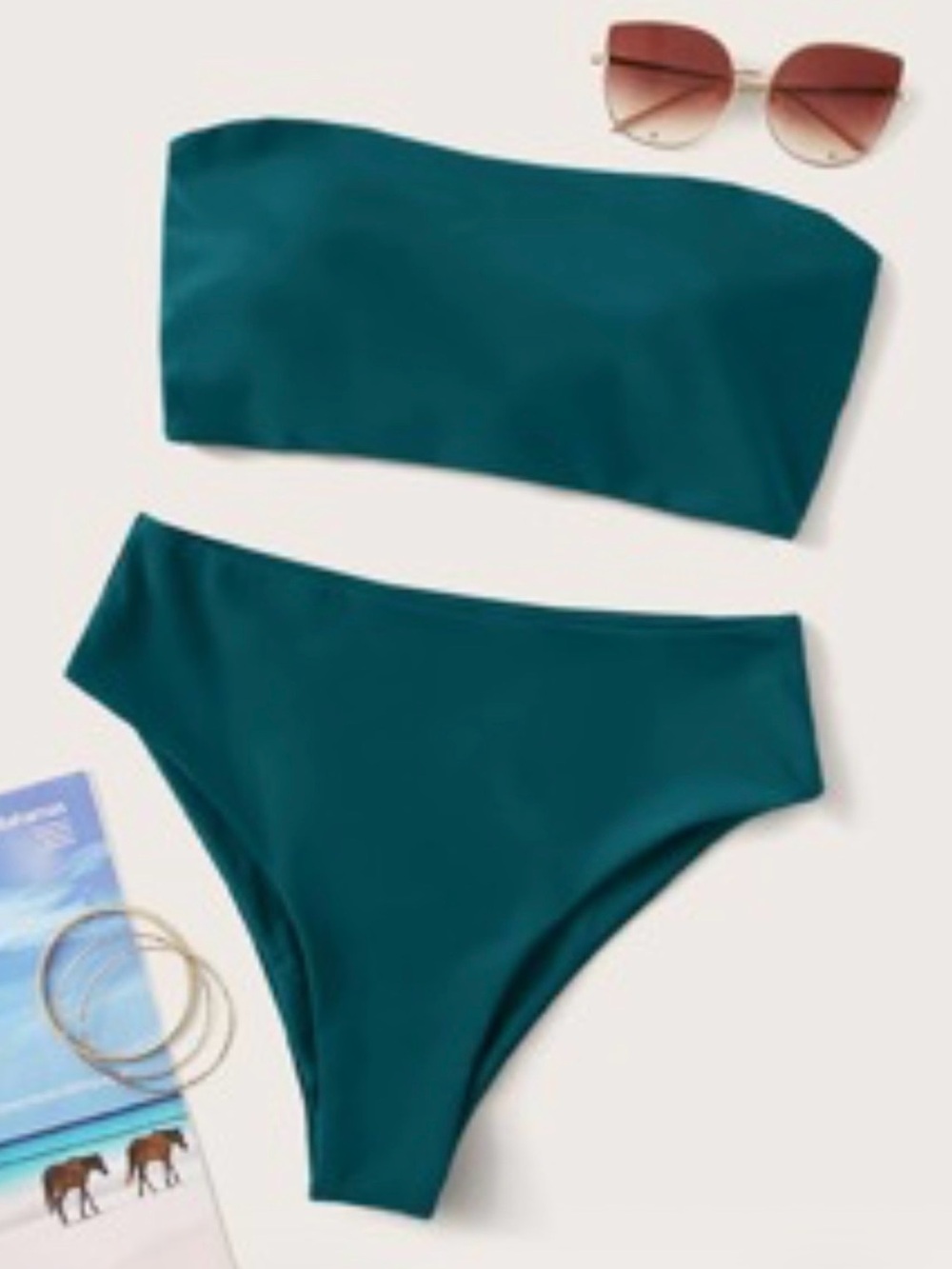 Strapless High-Cut Bikini Set in Teal